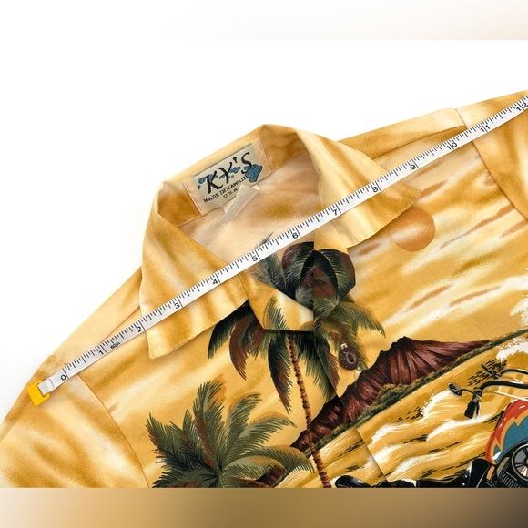 EUC KY’S Hawaiian Aloha Motorcycle Short Sleeve Shirt & Short Set in Yellow 2 - Picture 3 of 10